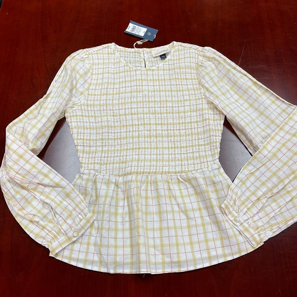 Universal Thread Yellow Plaid Smocked Long Sleeve Top sz XS